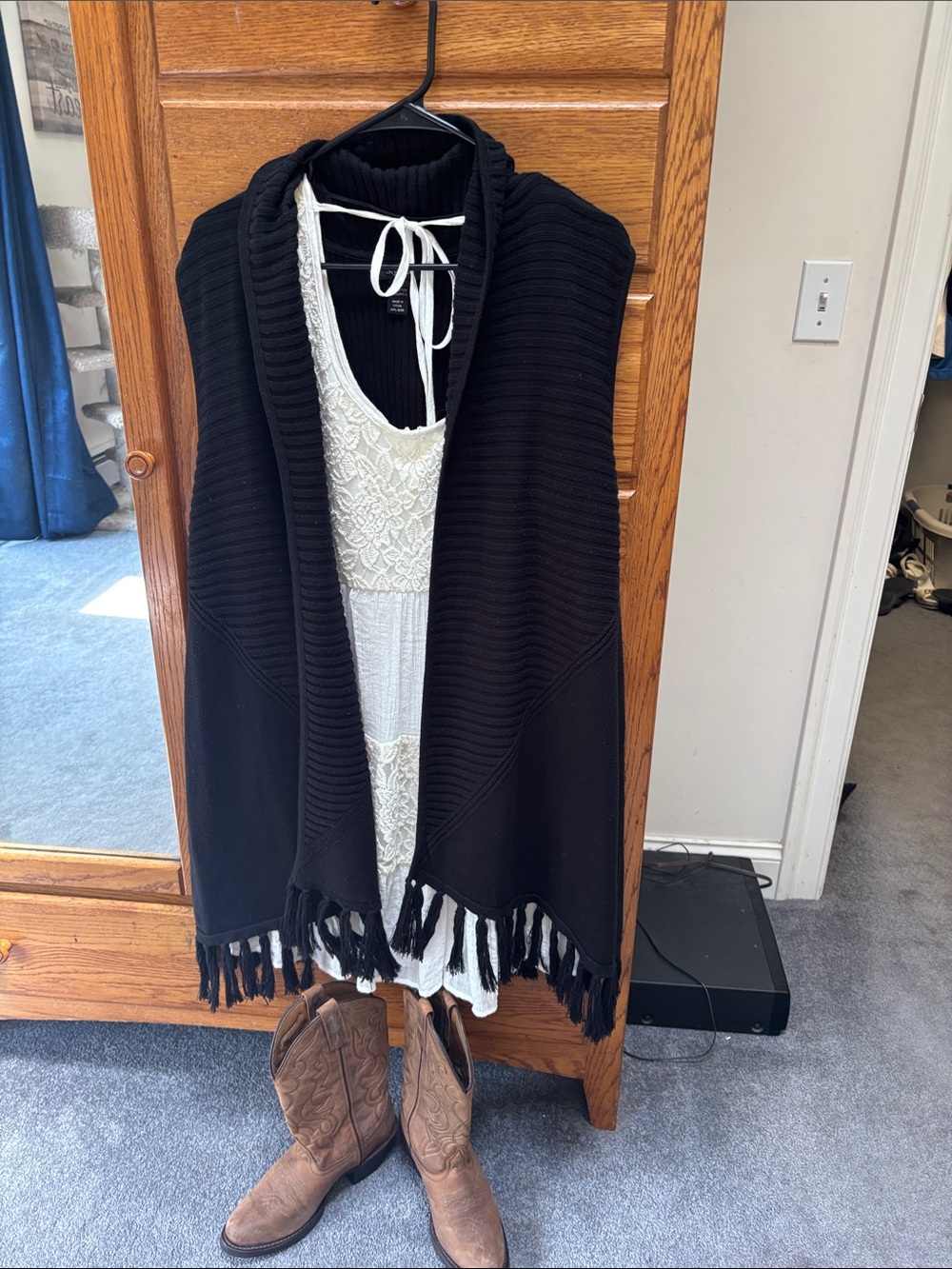 Style & Co. Black Open-Front Fringe Cardigan